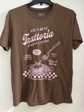 NYC's Best Trattoria Short Sleeve Tee - Brown with Pink Print